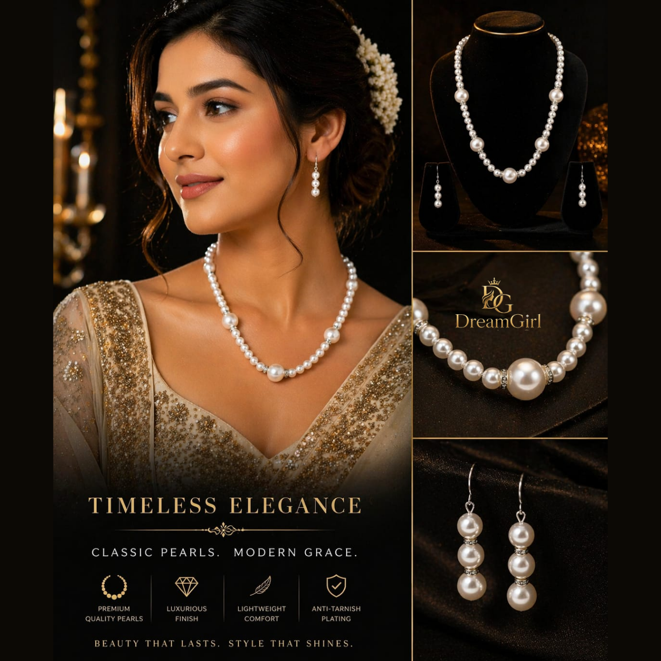 Premium white pearl necklace set 