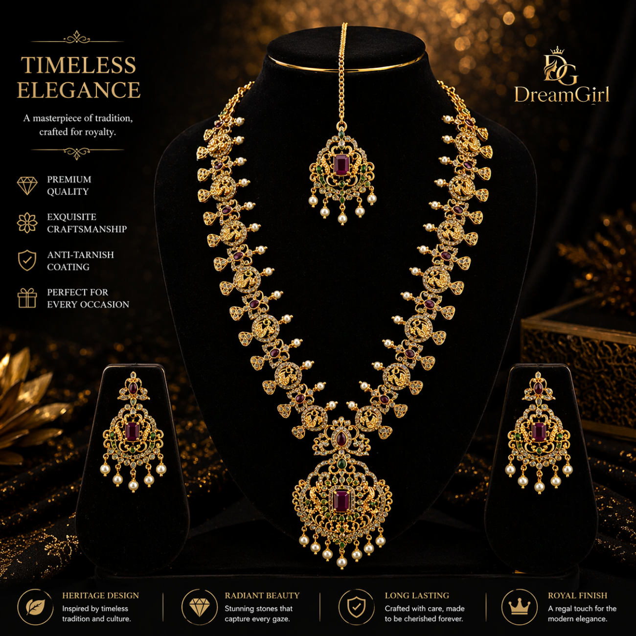 Premium antique gold necklace set 