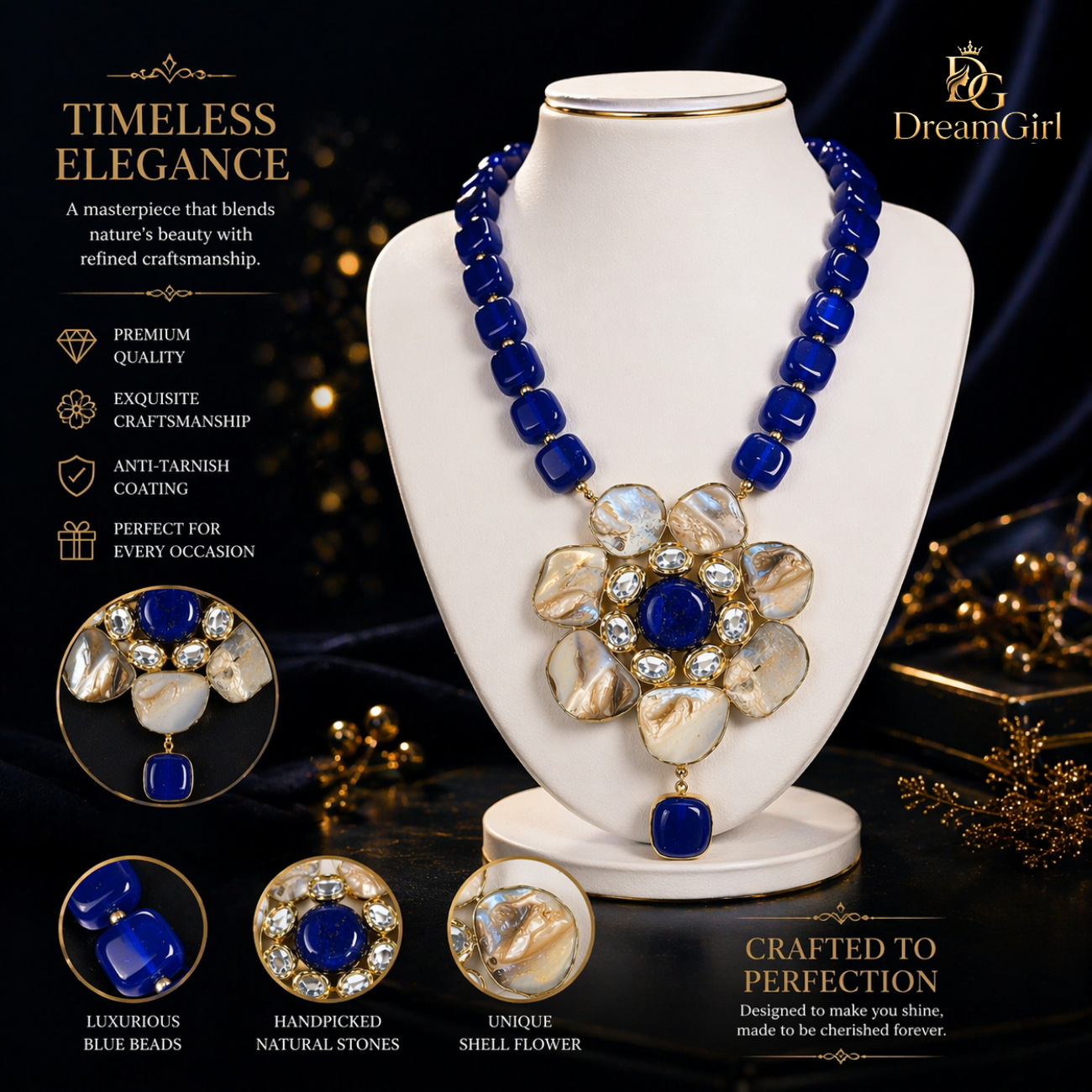 Premium blue beaded necklace