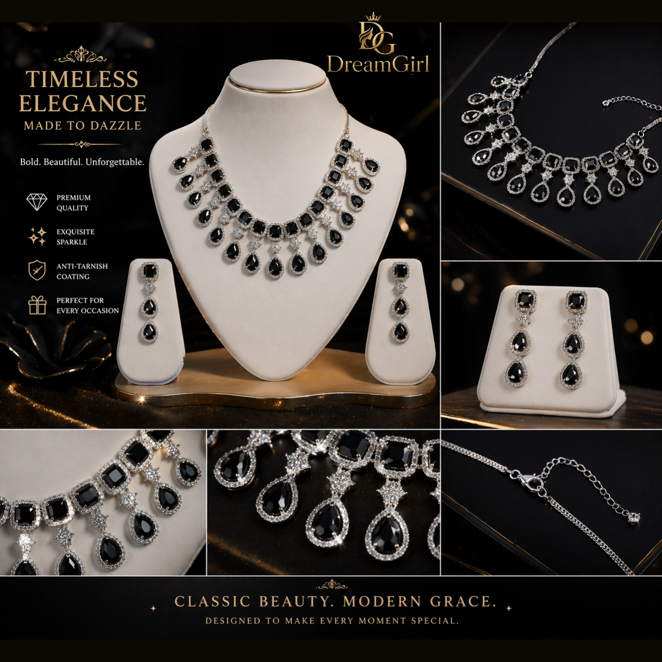 Black Stone Necklace Set