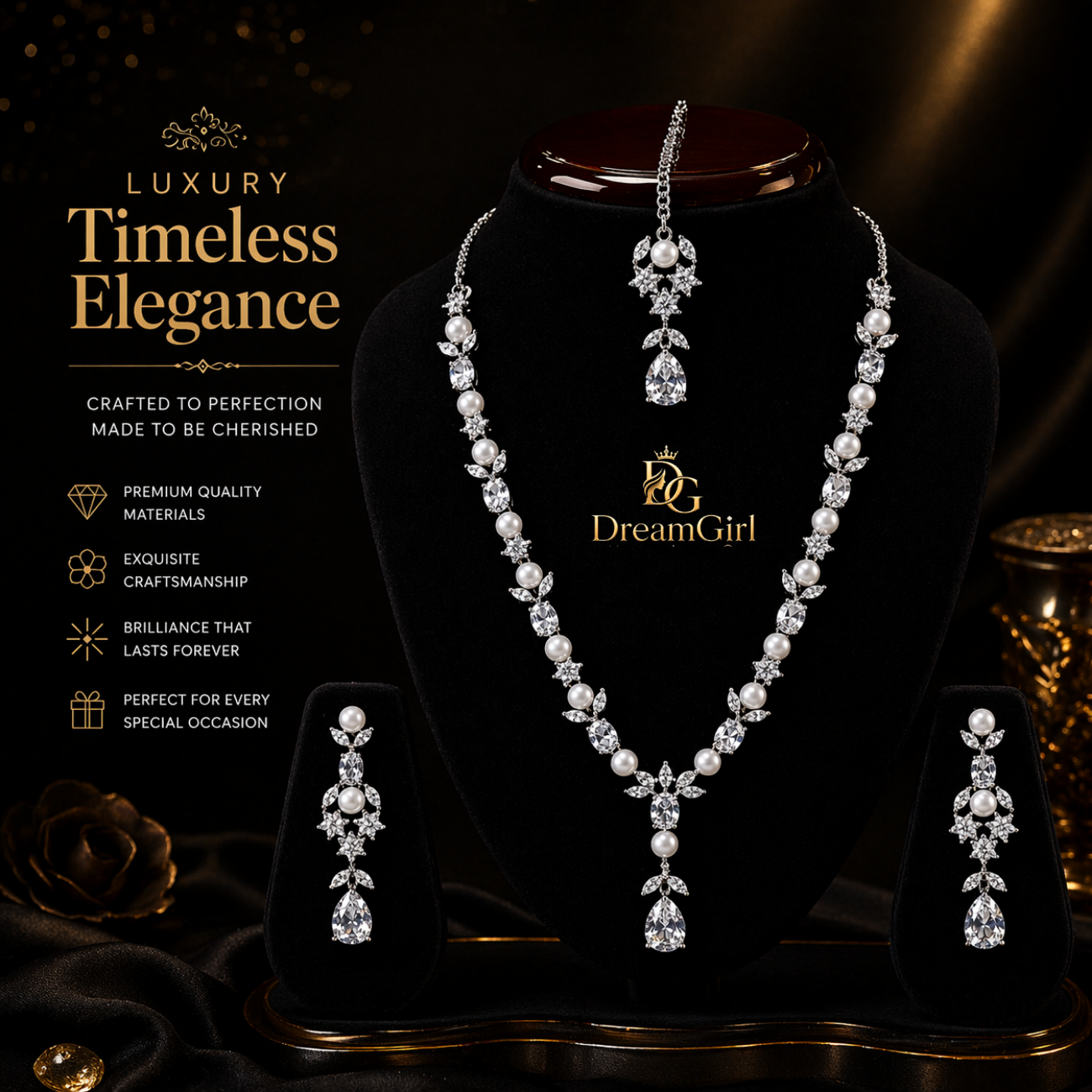 Premium pearl and stone necklace set