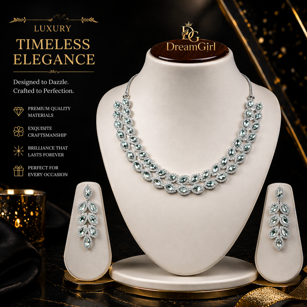 Luxury Light blue stone necklace set