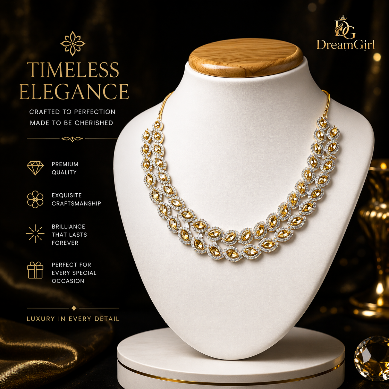 Luxury yellow stone necklace set
