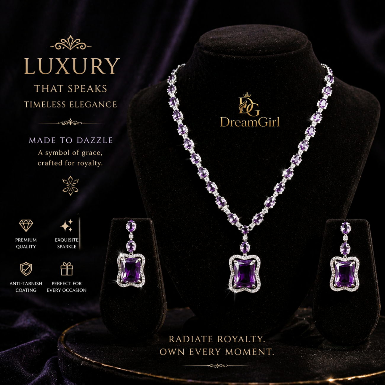 Purple stone pendant necklace set