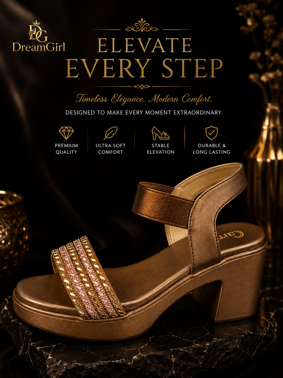 Antique glitter strap sandal