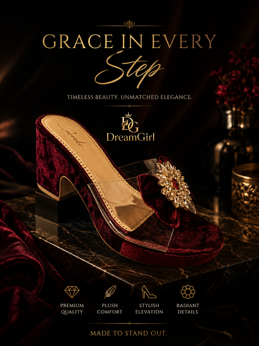 Maroon velvet sandal