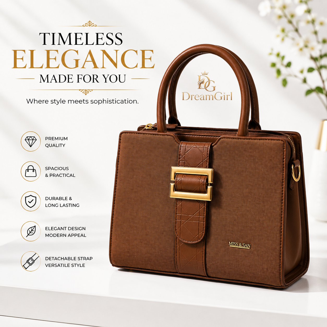Premium brown handbag